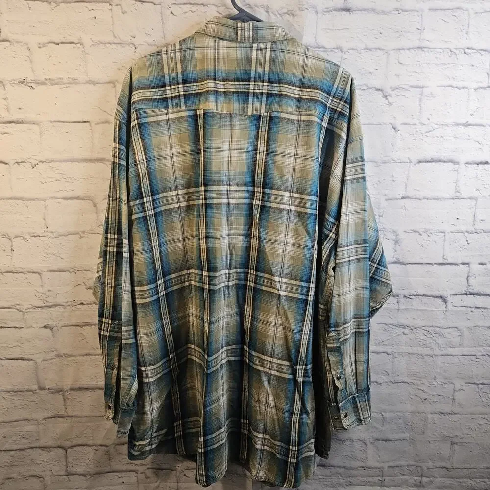 Panhandle Slim Shirt Men XXL Pearl Snap Western Cowboy Long Sleeve Blue Plaid - Picture 3 of 6